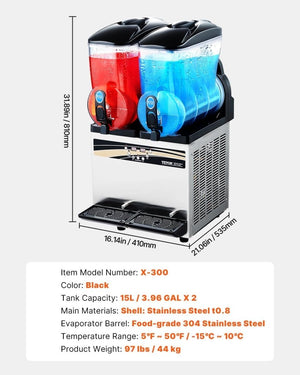 VEVOR Slushy Machine, 15Lx2 Double Tank Commercial Margarita Machine, 120 Cups Stainless Steel Margarita Smoothie Frozen Drink Machine, Slushie Machine for Home Party Restaurants Cafe Bars - Wigtrends