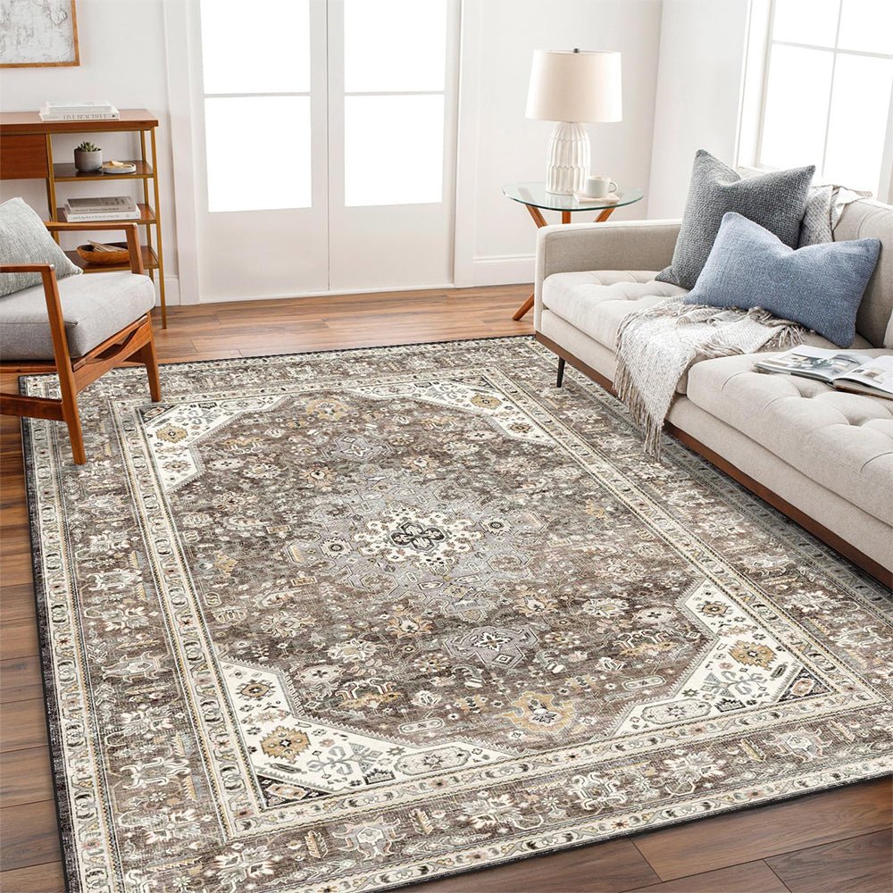 Washable Area Rug - Bedroom Living Room Large Indoor Rugs Soft Oriental Vintage Rugs Non - Slip Backing Stain Resistant - Wigtrends