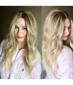 WHITE BLONDE BALAYAGE WAVY SYNTHETIC LACE FRONT WIG - Wigtrends