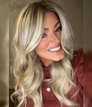 WHITE BLONDE BALAYAGE WAVY SYNTHETIC LACE FRONT WIG - Wigtrends