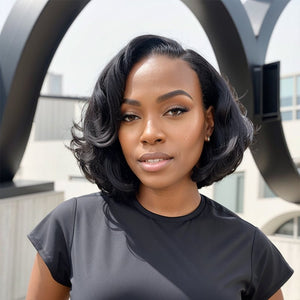 Wigstrends Black 13x4 Lace Front Wig Deep Side Part Short Bob Human Hair Wigs - Wigtrends