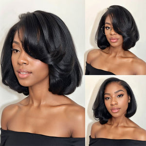 Wigstrends Black 13x4 Lace Front Wig Deep Side Part Short Bob Human Hair Wigs - Wigtrends