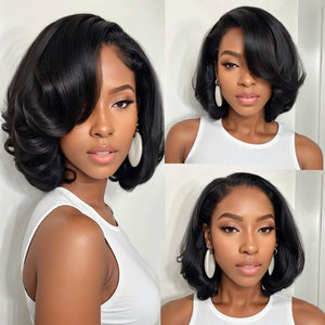 Wigstrends Black 13x4 Lace Front Wig Deep Side Part Short Bob Human Hair Wigs - Wigtrends