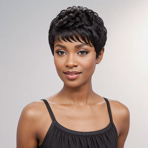 Wigstrends Black Natural Wave Short Pixie Cut Layered Glueless Wig Bob Human Hair For Summer - Wigtrends