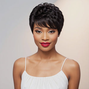 Wigstrends Black Natural Wave Short Pixie Cut Layered Glueless Wig Bob Human Hair For Summer - Wigtrends