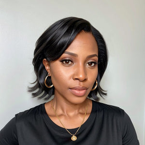 Wigstrends Black Wig Glueless Lace Bob Side Part Wigs Human Hair - Wigtrends