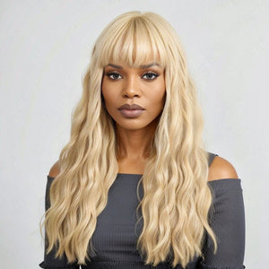 Wigstrends Blonde 613/Black Glueless Body Wave With Bangs Human Hair Wigs - Wigtrends
