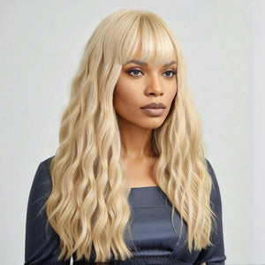Wigstrends Blonde 613/Black Glueless Body Wave With Bangs Human Hair Wigs - Wigtrends