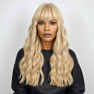 Wigstrends Blonde 613/Black Glueless Body Wave With Bangs Human Hair Wigs - Wigtrends