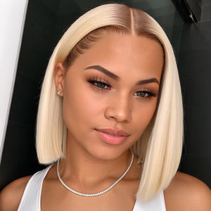 Wigstrends Blonde Bob Wigs With Dark Brown Roots Ombre Lace Closure Bob Wigs - Wigtrends