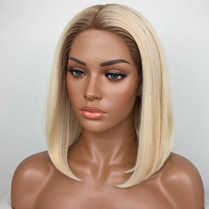 Wigstrends Blonde Bob Wigs With Dark Brown Roots Ombre Lace Closure Bob Wigs - Wigtrends
