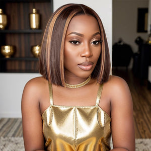 Wigstrends Blonde Highlights Straight Bob Glueless 5x5 Closure Lace Wigs - Wigtrends