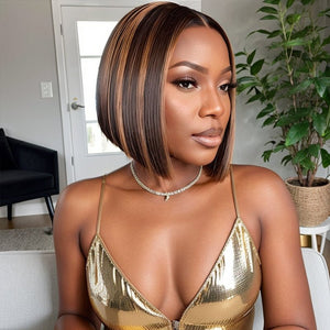 Wigstrends Blonde Highlights Straight Bob Glueless 5x5 Closure Lace Wigs - Wigtrends