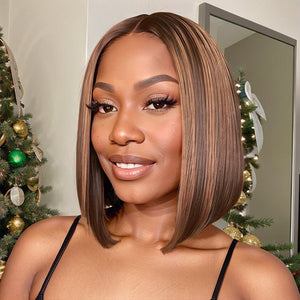 Wigstrends Blonde Highlights Straight Bob Glueless 5x5 Closure Lace Wigs - Wigtrends