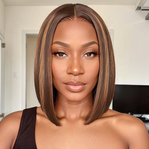 Wigstrends Blonde Highlights Straight Bob Glueless 5x5 Closure Lace Wigs - Wigtrends