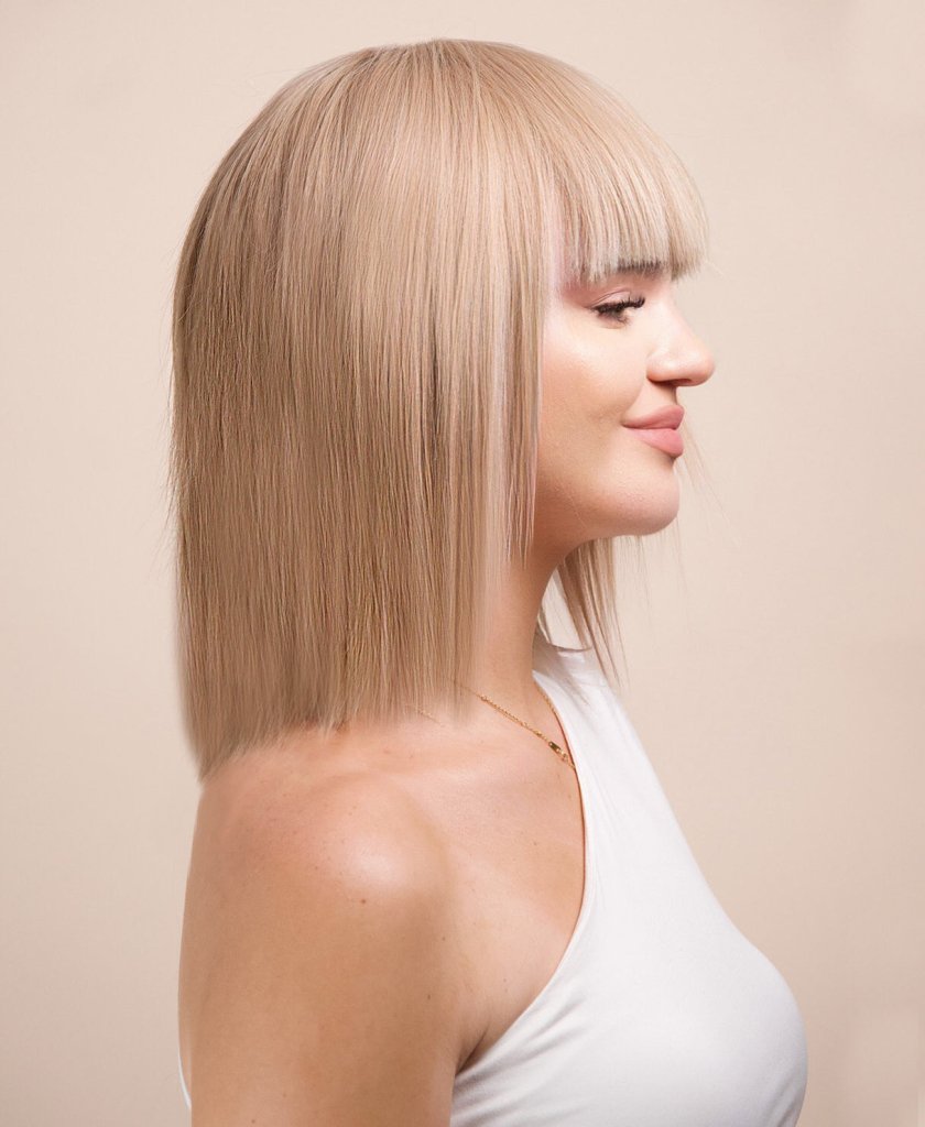 Wigstrends bob human hair lace wigs with fringe - 10" ash blonde - Wigtrends