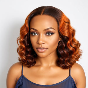 Wigstrends Chic Ombre Brown 5x5 Lace Glueless Short Loose Wave Wig 100% Human Hair - Wigtrends