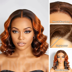 Wigstrends Chic Ombre Brown 5x5 Lace Glueless Short Loose Wave Wig 100% Human Hair - Wigtrends