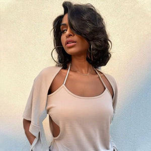 Wigstrends Layered Bob Short Wavy Lace Front Wig Human Hair - Wigtrends