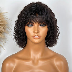 Wigstrends LinktoHair Glueless Wolf Cut Short Wavy Bob Wig With Bang 100% Human Hair - Wigtrends