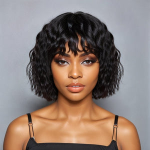 Wigstrends LinktoHair Glueless Wolf Cut Short Wavy Bob Wig With Bang 100% Human Hair - Wigtrends