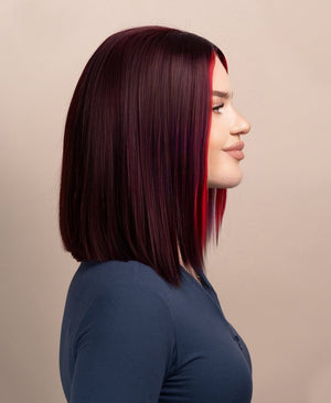 Wigstrends long bob human wig - 10" red money piece highlights - Wigtrends