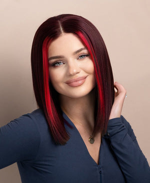 Wigstrends long bob human wig - 10" red money piece highlights - Wigtrends