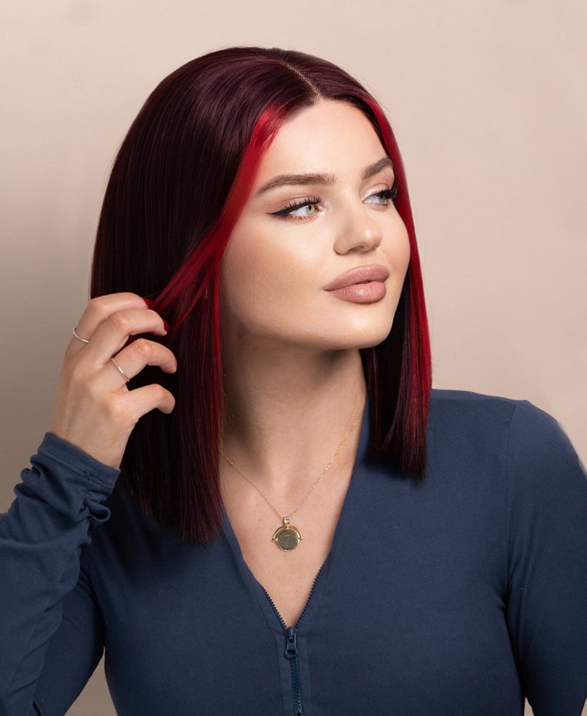Wigstrends long bob human wig - 10" red money piece highlights - Wigtrends