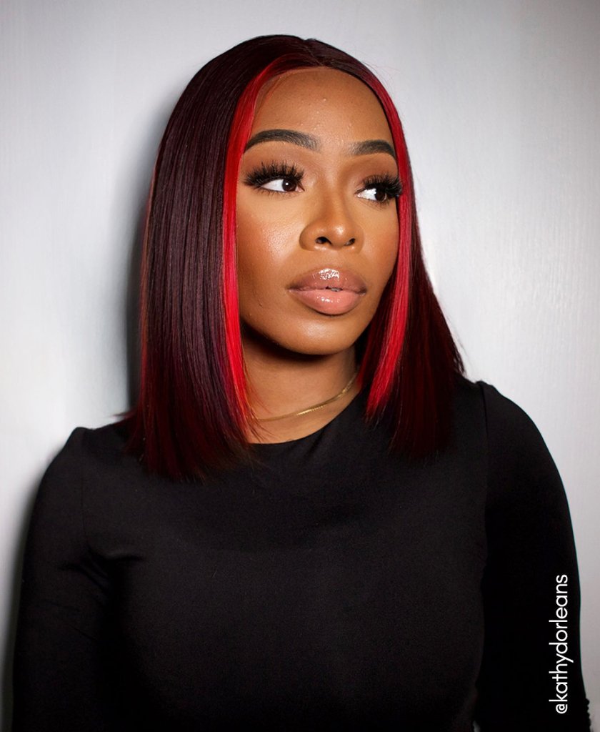 Wigstrends long bob human wig - 10" red money piece highlights - Wigtrends