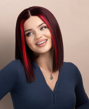 Wigstrends long bob human wig - 10" red money piece highlights - Wigtrends