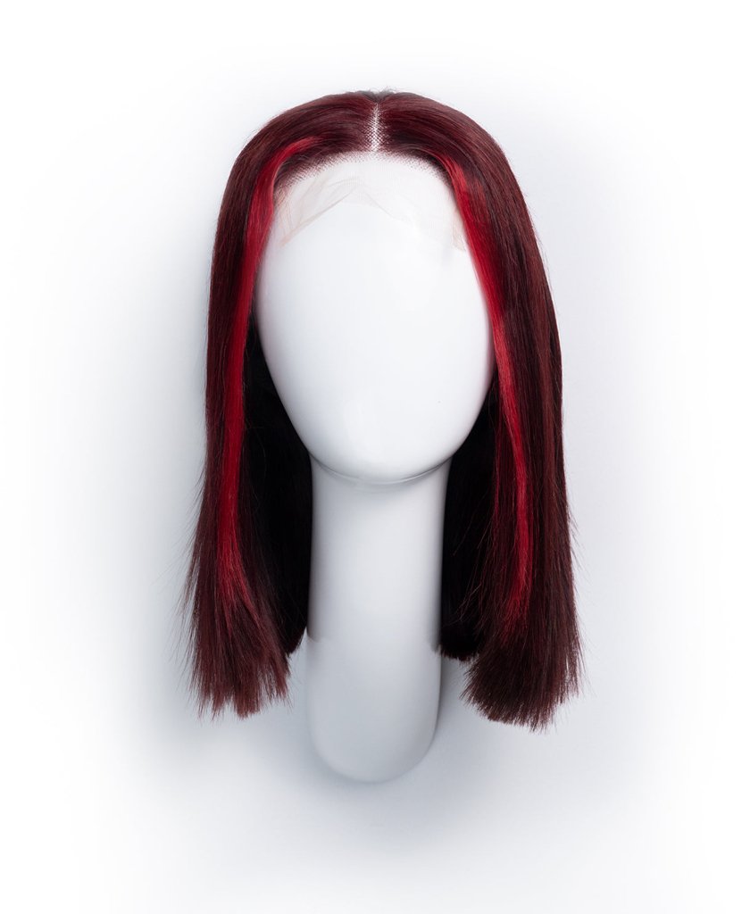 Wigstrends long bob human wig - 10" red money piece highlights - Wigtrends