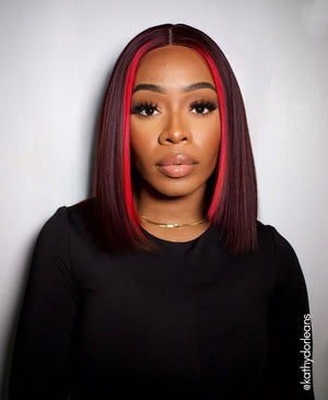 Wigstrends long bob human wig - 10" red money piece highlights - Wigtrends