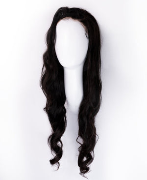 Wigstrends put on & go pre - cut lace wavy human wig - 28" natural black - Wigtrends