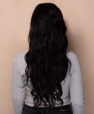 Wigstrends put on & go pre - cut lace wavy human wig - 28" natural black - Wigtrends