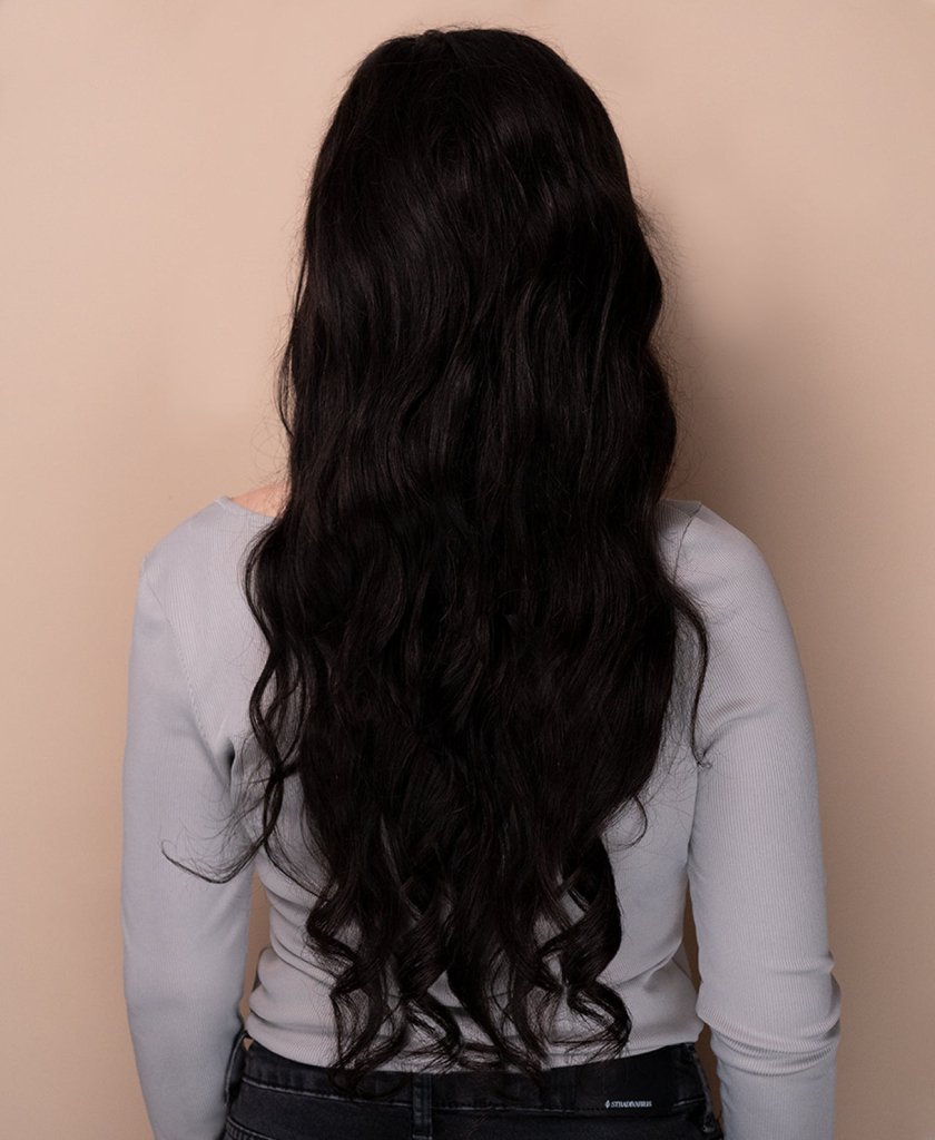 Wigstrends put on & go pre - cut lace wavy human wig - 28" natural black - Wigtrends