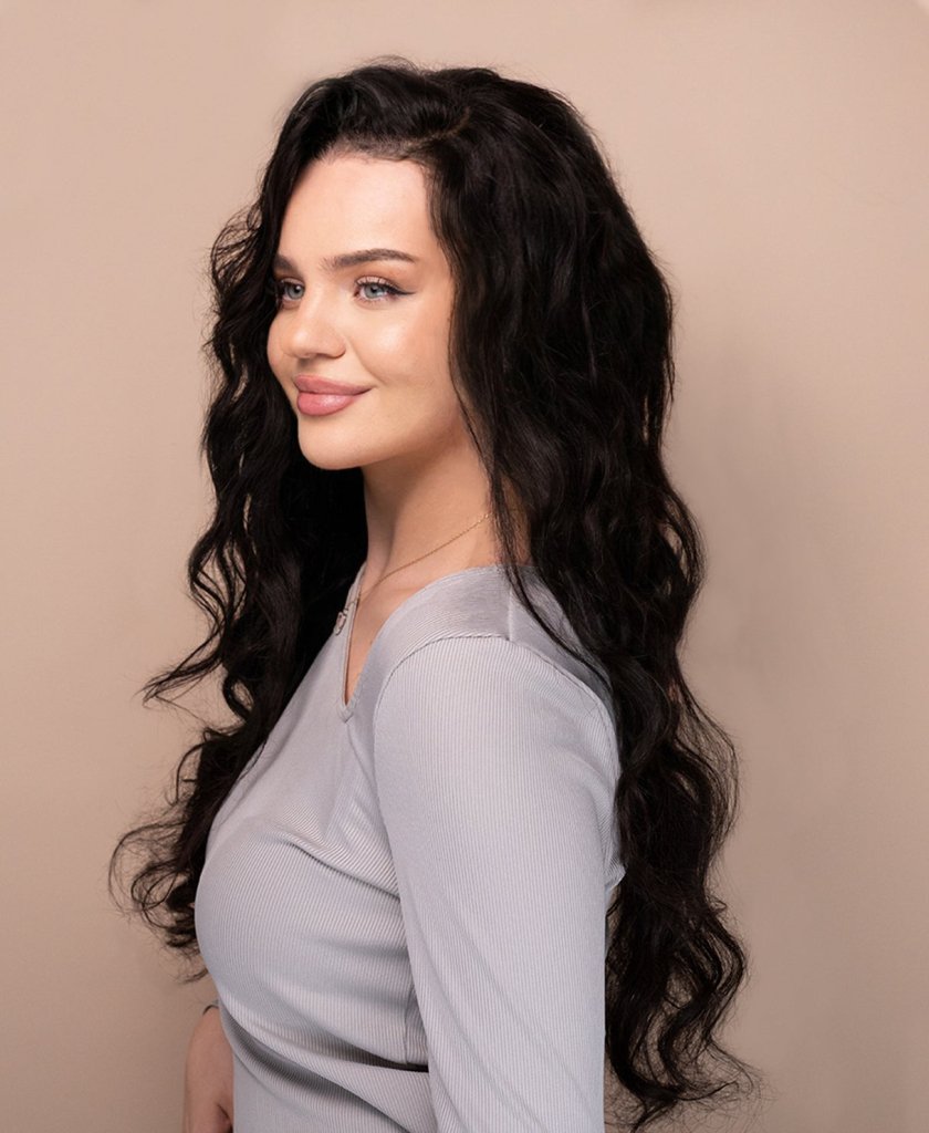 Wigstrends put on & go pre - cut lace wavy human wig - 28" natural black - Wigtrends
