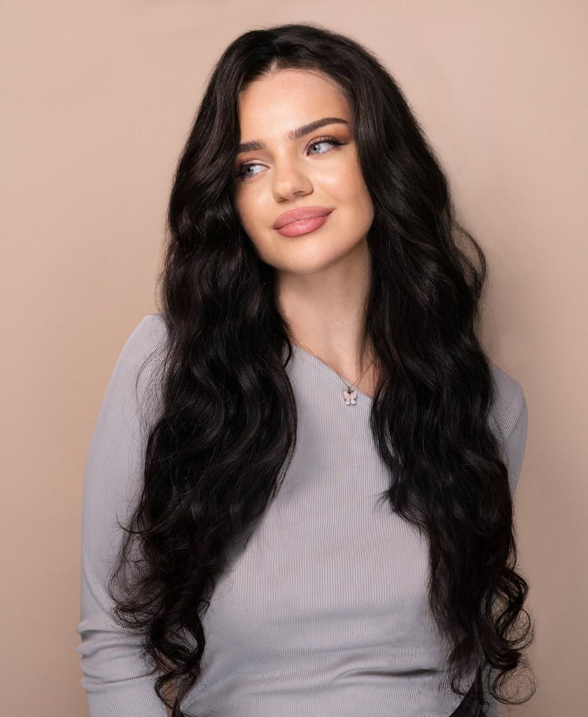 Wigstrends put on & go pre - cut lace wavy human wig - 28" natural black - Wigtrends