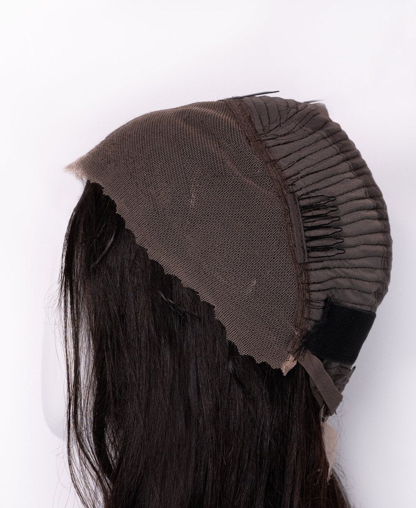 Wigstrends put on & go pre - cut lace wavy human wig - 28" natural black - Wigtrends