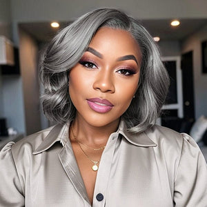 Wigstrends Salt And Pepper Glueless Lace Wig Side Part Bob Style 100% Human Hair - Wigtrends