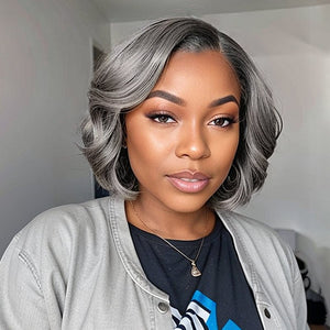 Wigstrends Salt And Pepper Glueless Lace Wig Side Part Bob Style 100% Human Hair - Wigtrends