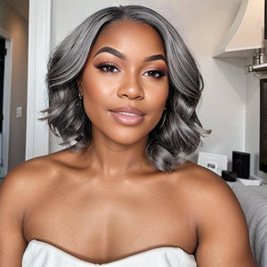 Wigstrends Salt And Pepper Glueless Lace Wig Side Part Bob Style 100% Human Hair - Wigtrends