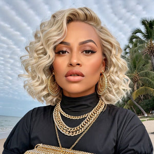 Wigstrends Short Wavy Human Hair Wigs #613 Blonde Lace Front Bob Wigs - Wigtrends