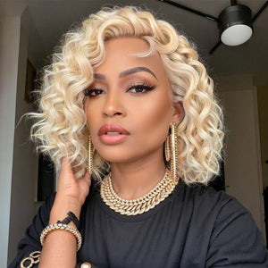 Wigstrends Short Wavy Human Hair Wigs #613 Blonde Lace Front Bob Wigs - Wigtrends