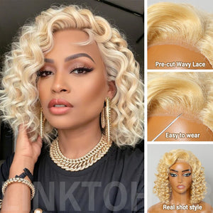 Wigstrends Short Wavy Human Hair Wigs #613 Blonde Lace Front Bob Wigs - Wigtrends