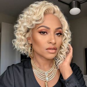 Wigstrends Short Wavy Human Hair Wigs #613 Blonde Lace Front Bob Wigs - Wigtrends