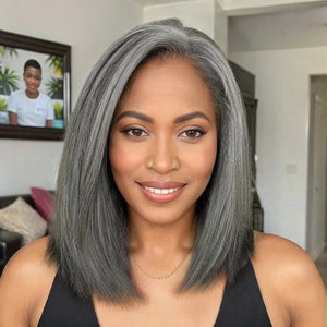 Wigstrends Silver Hair Pepper Kinky Straight Wigs 100% Human Hair - Wigtrends