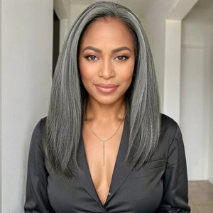 Wigstrends Silver Hair Pepper Kinky Straight Wigs 100% Human Hair - Wigtrends