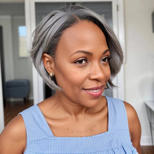 Wigstrends Silver Hair Short Pixie C Part Cut Glueless 5x5 Closure Lace Wigs 100% Human Hair - Wigtrends