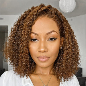 Wigstrends Trendy Mix Color Brown | Curly Bob Wig 13x4 Frontal Undetectable Lace Short Wig 100% Human Hair - Wigtrends