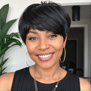 Wigstrends Trendy Natural Black Layered Pixie Cut Short Wigs With Bangs - Wigtrends